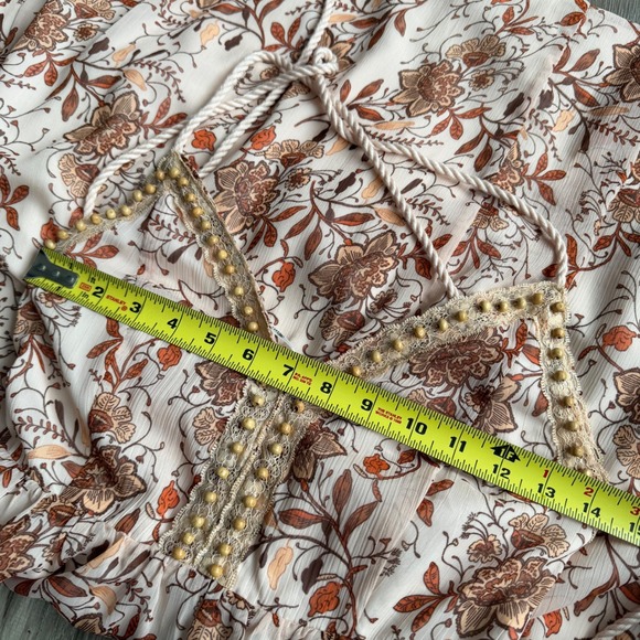 Y2K Miss Me Floral Boho Maxi Dress Small Halter Neck Beaded Lace Trim Cream Rust - Picture 5 of 5